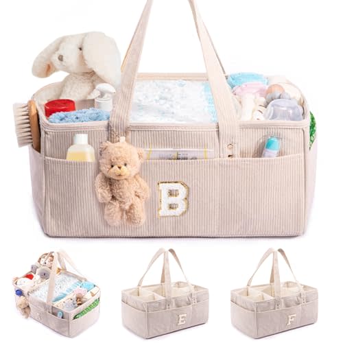 SFYBYHEART Initial Personalized Diaper Caddy Organizer, Baby Storage Basket for Diapers and Wipes, Shower Gift, Nursery Organizer, Portable Baby Storage