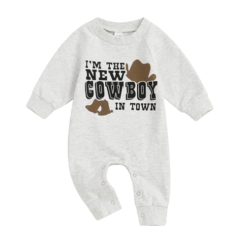 SAYOO Newborn Western Cowboy Outfits Baby Boy Sweatshirt Romper Jumpsuit Cow Print Oversized Bodysuit Overall Country Stuff