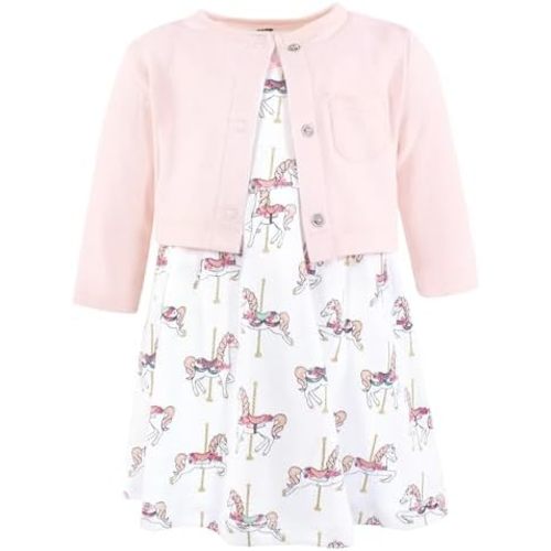 Hudson Baby Infant and Toddler Girls Cotton Dress and Cardigan Set