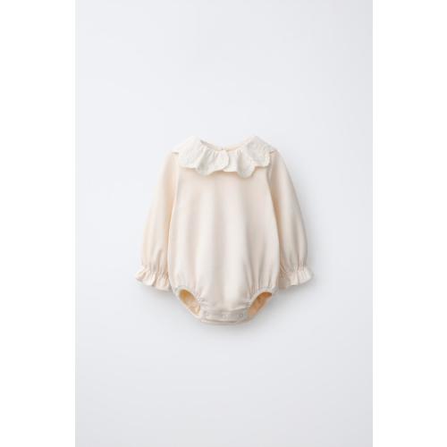 EMBROIDERED PETER PAN COLLAR BODYSUIT - Light ecru | ZARA United States