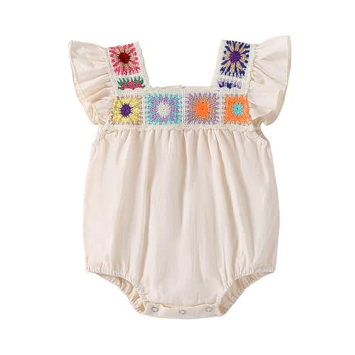 Baby Girl Romper Fall Clothes Ruffle Sleeveless Onesie Crochet Floral Bubble Romper Infant Bodysuit Boho Outfit