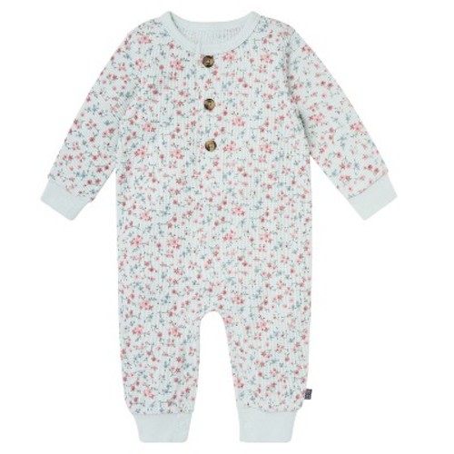 Modern Moments by Gerber Baby Girls' Long Leg Slouch Romper, Sky Floral, 0-3 Months