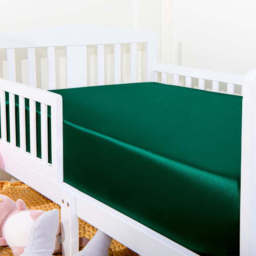 Ntbay Silk Satin Fitted Crib Sheet, Super Soft and Breathable Solid Color Toddler Sheet, 28" x 52", Dark Green