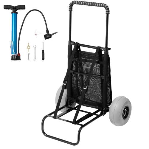 VEVOR Beach Dolly with Big Wheels for Sand, 20.1" x 14.6" Cargo Deck, w/ 9" Balloon Wheels, 165LBS Loading Capacity Folding Sand Cart & 27.2" to 44.9" Adjustable Height, Heavy Duty Cart for Beach
