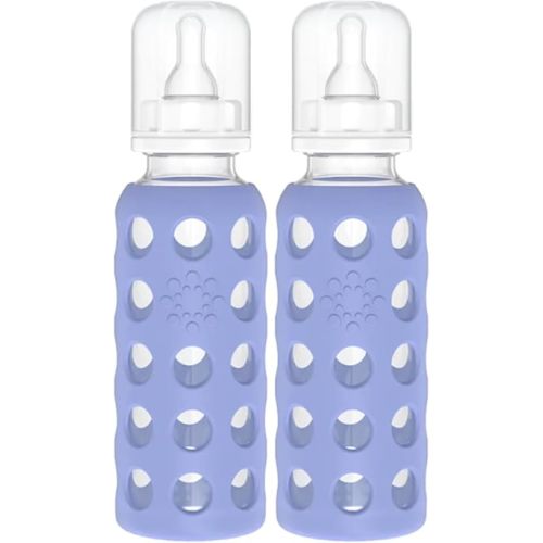 Lifefactory Glass Baby Bottles with Silicone Protection - 2-Pack, 9 oz Bottles, Blueberry