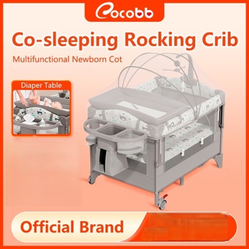 COCOBB Baby Rocking Crib Adjustable Co-Sleeper Bed With Mosquito Net Portable Big Cradle