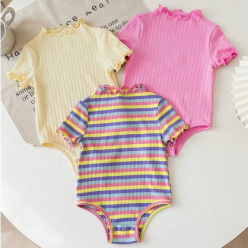 SHEIN 3pcs/Set Baby Girl Ribbed Knit Inner Shirt, Versatile Colorful Stripe Pattern, Suitable For Outdoor, Party, Baby Shower, Buy 1 Get 2 Free | SHEIN USA