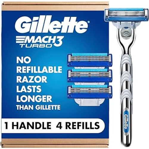 Gillette Mach3 Turbo Razors for Men, 1 Handle, 4 Blade Refills