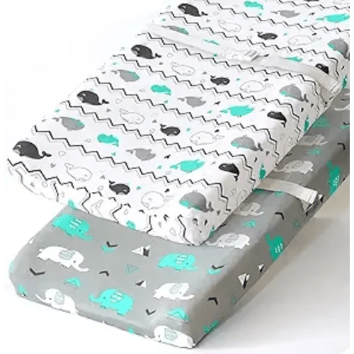 Stretchy Changing Pad Covers for Boys Girls,2 Pack Jersey Knit,Elephant & Whale