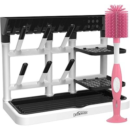 Dr. Brown's Drying Tower, Stand-Up Rack with Soft Touch No Scratch Baby Bottle Cleaning Brush, Pink