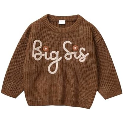 Toddler Girl Big Sister Embroidered Knit Sweater Long Sleeve Pullover Sweatshirt Fall Winter Clothes