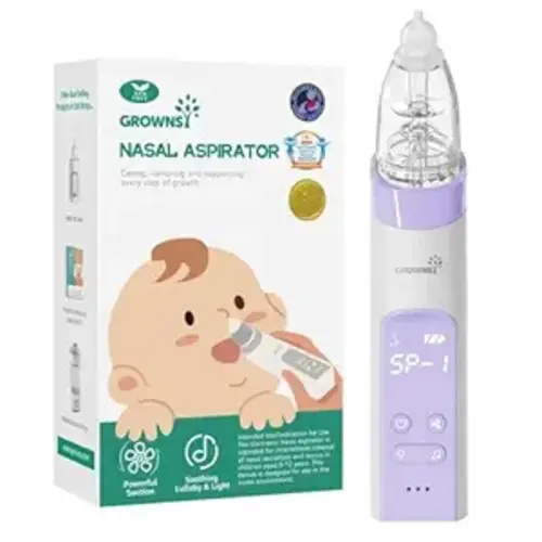 GROWNSY Nasal Aspirator for Baby, Electric Baby Nose Sucker, Automatic Nose Cleaner with Larger Suction Chamber and More Powerful Suction, Music and Light Soothing Function, Purple