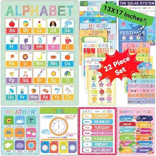 22 Educational Learning Posters for Toddlers 1-3, Preschool Classroom Decor