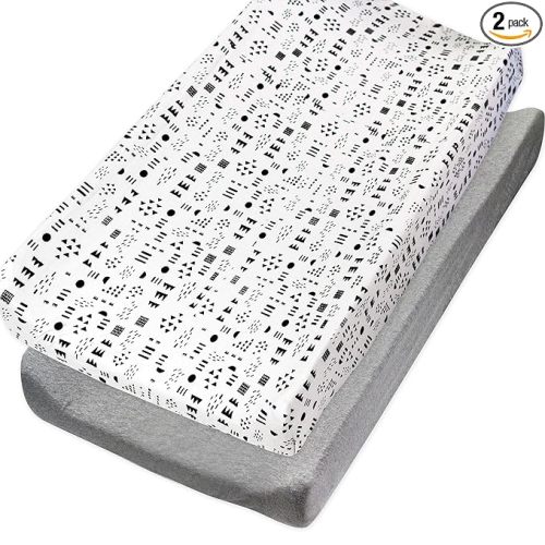 HonestBaby Organic Cotton Changing Pad Covers (Set of Two), Pattern Play/Heather Gray, One Size