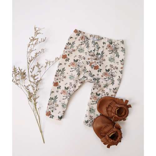 Earthtone Wildflower Baby Leggings: Jersey Knit Toddler Pants