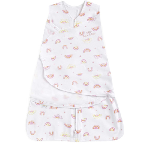 HALO 100% Cotton Sleepsack Swaddle, 3-Way Adjustable Wearable Blanket, TOG 1.5, Sunshine Rainbows, Small, 3-6 Months