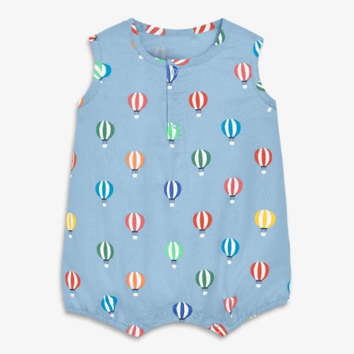 Primary Baby Henley Bubble Shortie In Hot Air Balloons In Stream Rainbow Hot Air Balloons Size 0-3