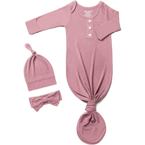 Newborn Baby Knotted Gown, Super Soft Silky Infant Sleeper, Baby Girl Sleep Gown with Mittens, Bow, and Hat Set