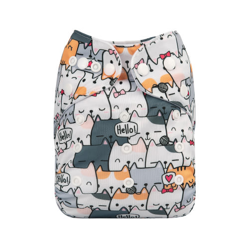 ALVABABY Print Cloth Diaper - One Size Adjustable Washable & Reusable Diaper for Babies and Toddlers (Cute Cats, H286A)