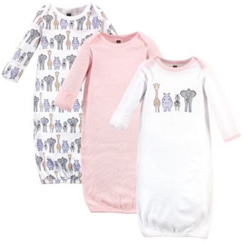 Hudson Baby Infant Girls Cotton Long-Sleeve Gowns 3pk, Pink Safari
