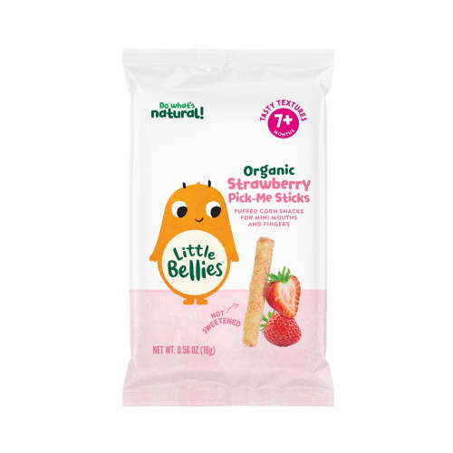 Little Bellies Baby's Organic Strawberry Pick-Me Sticks, Soft Corn Puff Snack, 0.56 oz