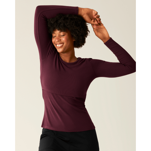 Ribbed Bamboo Long Sleeve Nursing T-shirt | Deep Burgundy - Kindred Bravely