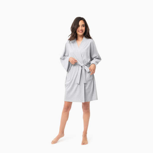 Organic Short Lounge Robe - Light Gray · Under The Canopy