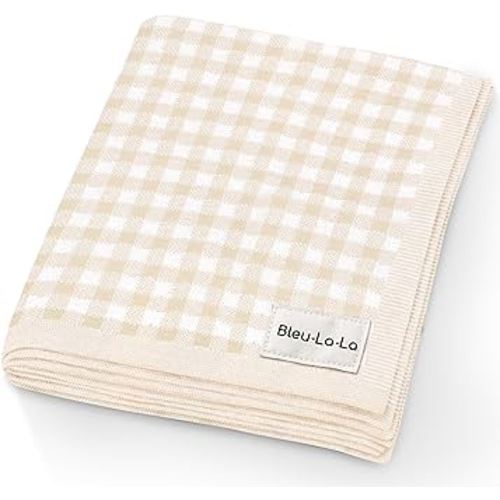 Checkered Baby Blanket Swaddle - 100% Soft Cotton Quilt Swaddling Crib Stroller Blanket for Nursery Bed Shower Baby Gift Registry for Newborns Toddlers Boys & Girls (Plaid - Beige)
