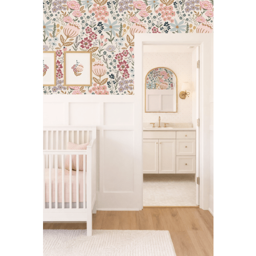 Bold Floral Nursery Wallpaper – Pink & Purple Garden | Peel & Stick or Traditional – Wildcomb Home