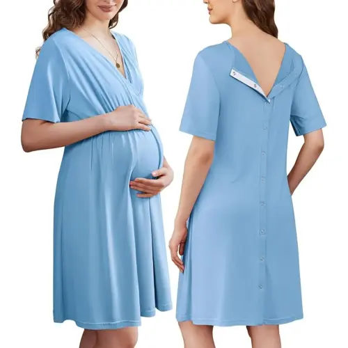 Ekouaer Women's Maternity Clothing, Stretchy V-Neck Labor and Delivery Gown for Pregnancy with Nursing Access and Split Front, Postpartum, Women's Clothes, Momlife, Dress - TikTok Shop