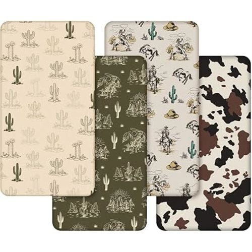 Vitalcozy 4 Pcs Green Western Crib Sheet for Standard Nursery Decor