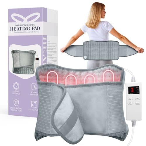 Large Heating Pad for Back Pain & Period Cramps, Neck Shoulder Heat Therapy Pad with 6 Temp Settings & 4 Timer, Auto Shut Off, Machine Washable, Gift for Women Men
