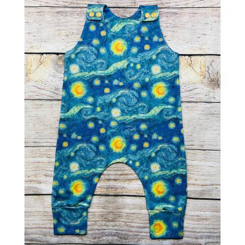 Van Gogh Starry Night, Organic Baby Romper, Gender Neutral, Handmade Unique Baby Clothes, Harem Romper, Toddler Romper, Gift For Baby