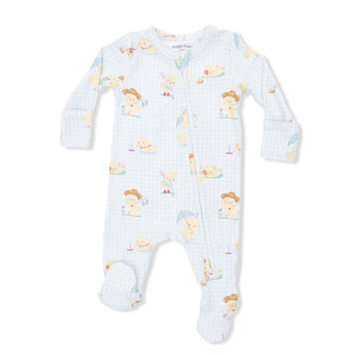 2-Way Zip Footie, Vintage Spring Ducklings Green