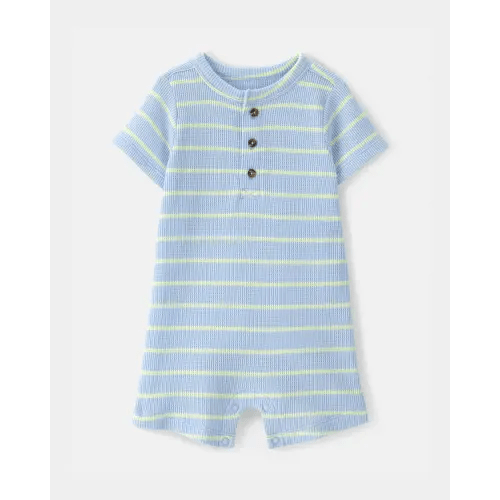Baby Boy Striped Waffle-Knit Romper - Blue | Carter's