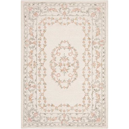 SAFAVIEH Aubusson Collection 4' x 6' Ivory / Pink AUB102A Handmade Traditional Premium Wool Area Rug