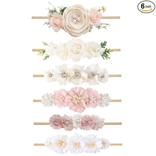 Baby Girl Headbands Nylon Flower Elastic Hairbands 6pcs Hair Accessories Gift for Newborn Infant Toddlers