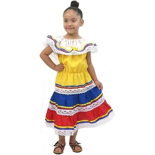 Colombian Venezuelan Ecuador Flag Colors Festive Dress Florkorico for Girls Ages 0-12 Country Representation