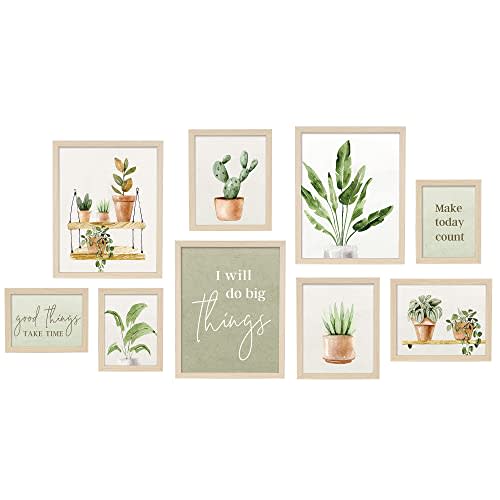 ArtbyHannah 9 Pack Gallery Wall Frame Set, Picture Frames Collage Wall Decor with Botanical Pictures for Living Room & Staircase Decoration, Multi Sizes Photo Frames (Large)