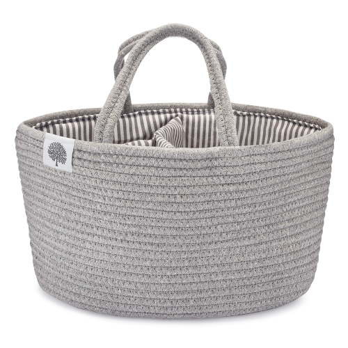 Parker Baby Co. Rope Diaper Caddy Organizer - Nursery Storage for Diapers - Gray