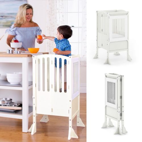 Guidecraft Contemporary Kitchen Helper Step Stool: Adjustable, Folding Montessori Toddler Tower - Safety Learning Furniture