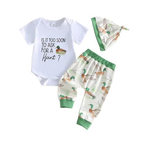 Daddys Little Buddy Baby Boy Outfit Letter Fish Print Long Sleeve Romper Camouflage Pants and Hat Fall Outfit