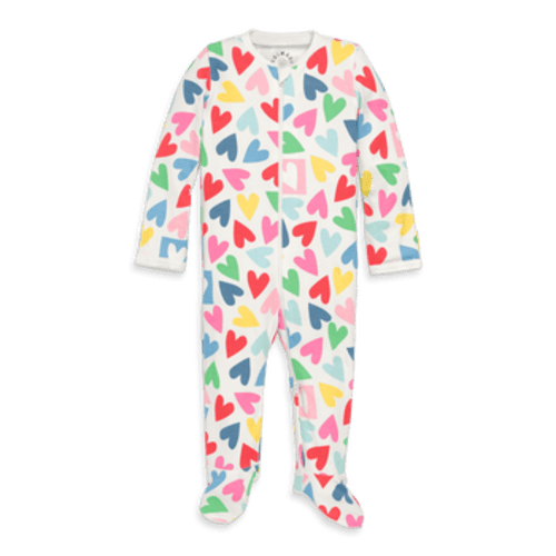 Baby Organic Zip Footie In Rainbow Candy Hearts, 9-12M