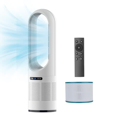 Tower Fan, 31.5Inch Cooling Bladeless Fan, Floor Fan Combo 80° Oscillating with Remote, 8H Timer, 8 Speeds for Indoor, Bedroom, Home Office Room(White,31.5 inches Cooling Only)