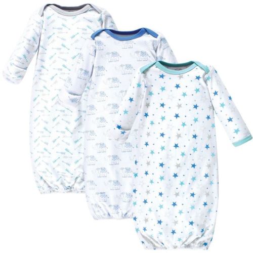 Luvable Friends Baby Boys Cotton Long-Sleeve Gowns 3pk, Boys Elephant Stars, 0-6 Months