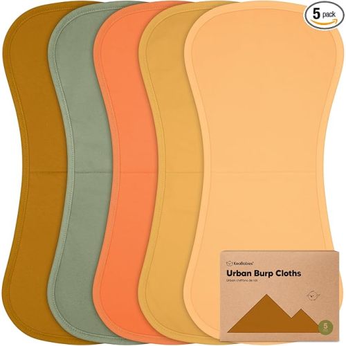 Organic Burp Cloths Baby Boy & Girl - 5-Pack Super Absorbent Cotton Burping Cloths for Babies, Soft & Plush Newborn Spit Up Rags, Infant Towels for Milk Spit Up, Unisex, Large 21" x 10" (Phase)