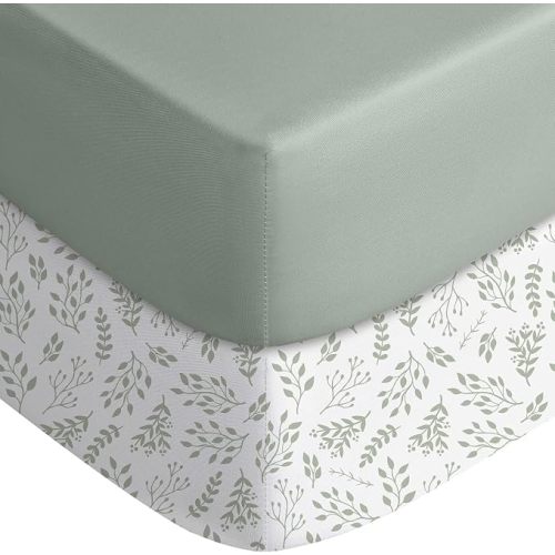 Yoofoss 2-Pack Baby Crib Sheets for Boys Girls 52x28 (Green+Leaf)