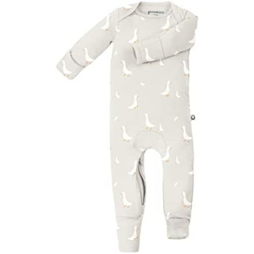GUNAMUNA Convertible Baby Footie Pajamas, 2-in-1 Romper with Diaper-ZiP, Fold-Over Mittens & Cuffs