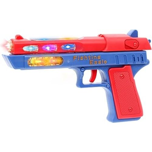 Light Up Pistol Toy - Hand Gun Toys with Dazzling Electric LEDs Light & Fighting Sound & Unique Telescopic Action, Great Party Favor, Gifts for Boys and Girls (Batteries Not Included) (Blue/Red)