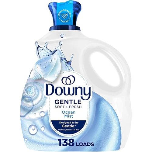 Downy Gentle Soft + Fresh Fabric Softener Liquid, Liquid Fabric Softener Designed to be Gentle on Skin, Ocean Mist Scent, 93 fl oz, 138 loads